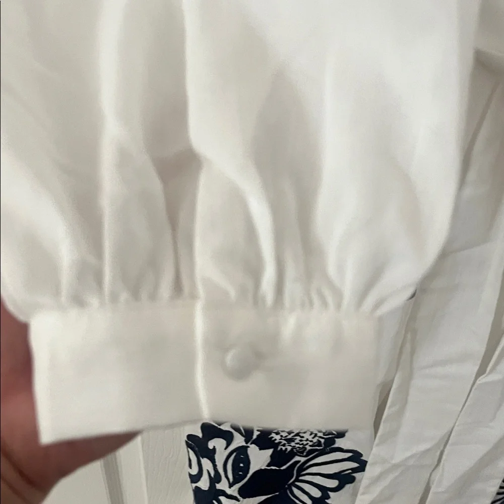 Eloquii Long Sleeve White Dress with Black Floral Design - Picture 4 of 5